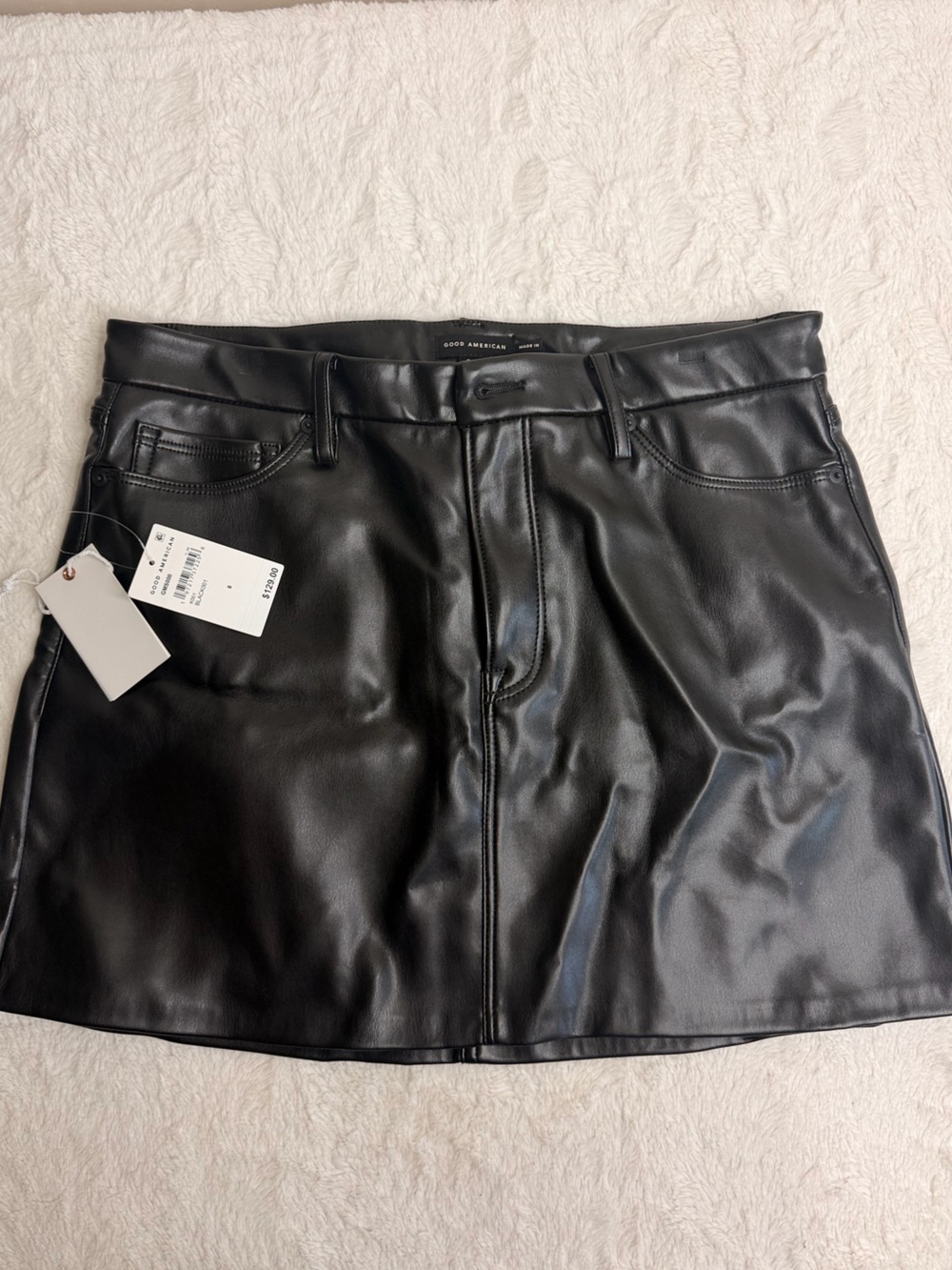 Good American Black Faux Leather Mini Skirt